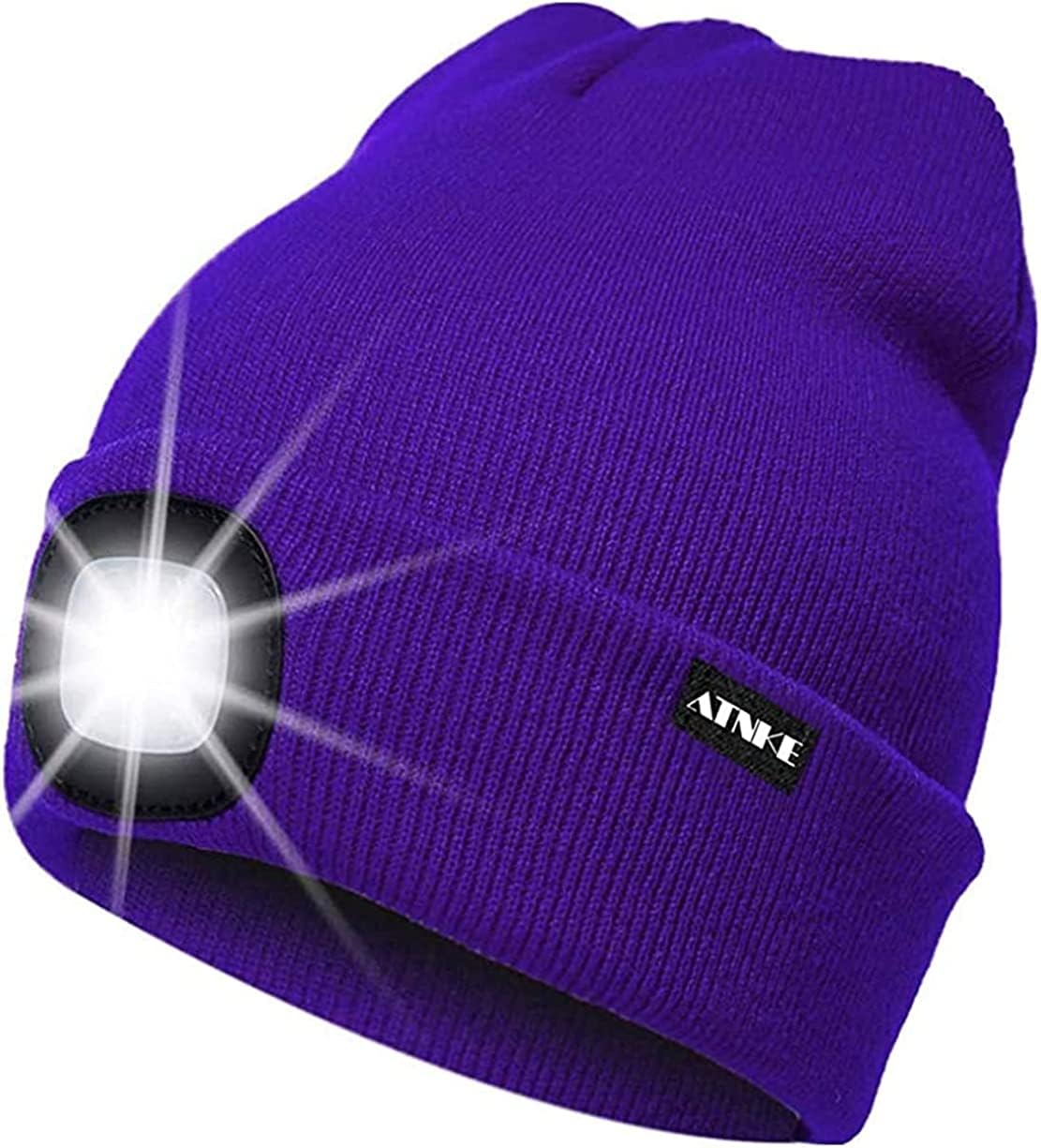 ATNKE LED Lighted Beanie Cap,USB Rechargeable Running Hat Ultra Bright 4 LED Waterproof Light Winter Warm Gifts for Men and Women/Purple — image 1