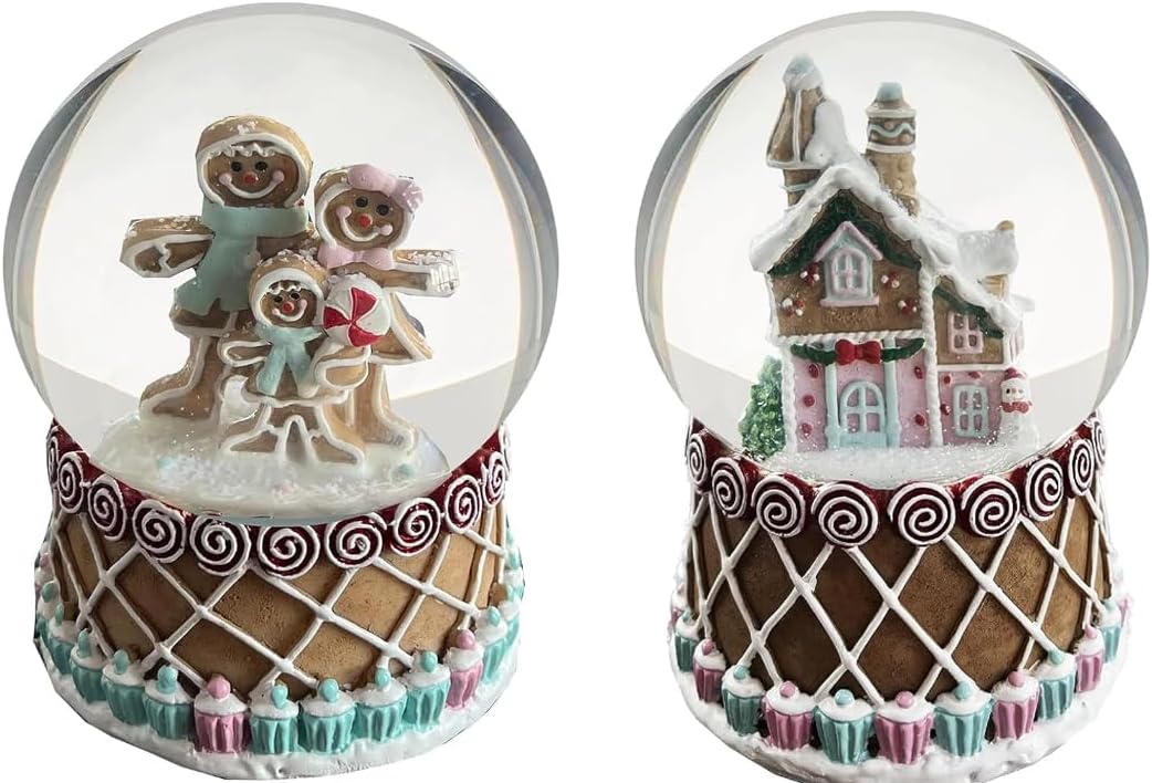 Snow Globes - Aobaks S/2 Christmas Snow Globe, Candy Cottage Christmas Snow Globes, Gingerbread Man Water Globe Gift for Kids, Crystal Christmas Water Globe Decoration, Snowglobes.