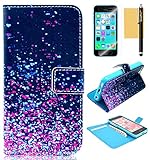 GoodPro Leather Wallet Case Flip Cover with Card Holder Bundle with Screen Protector, Stylus and Cleaning Cloth for Apple iPhone 5C