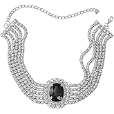 fxmimior Fashion Prom Shinny Full Rhinestones Circle Choker Necklace Dainty Layered Sexy Body Chain Black Choker Necklace Dainty Gold Silver Halloween Christmas Crystals Necklace for Women