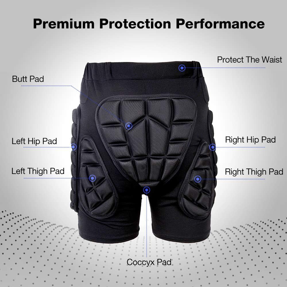 ZIONOR 3D Protective Padded Short Pants Hip Butt EVA for Ski Snowboarding (XS) Black: Clothing