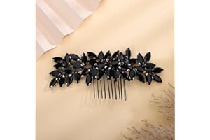 Teyglen Women's Dainty Simple Black Rhinestones Hair Comb - Luxurious Black Hair Accessories, Shiny Rhinestones Bridal Side Hair Combs for Women Bride Girls (Black)
