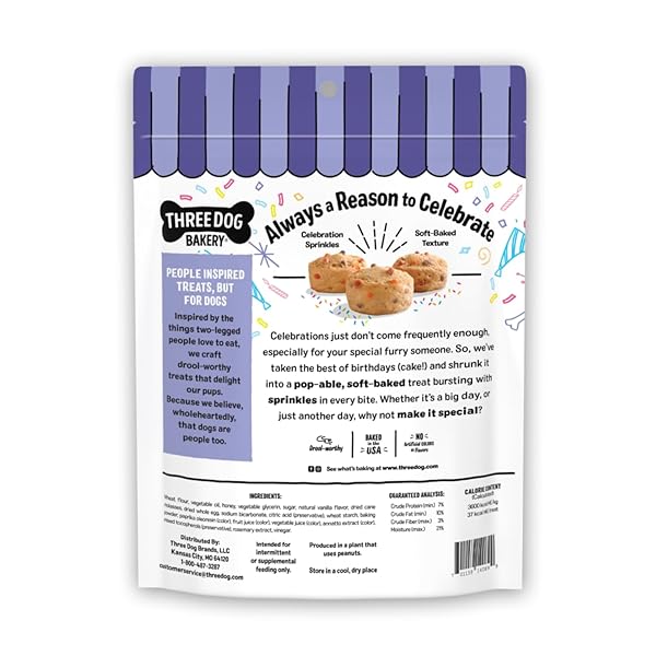 THREE DOG BAKERY ULTIMATE CELEBRATION CAKE BITES, SOFT-BAKED DOG TREATS AND COOKIES WITH REAL INGREDIENTS, 12 OZ