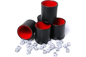 TOPTAN Leatherette Dice Cup Set Red Felt Lined Shaker with 6 Dot Dices for Yahtzee Farkle Bar Party Dice Games-5 Pack
