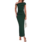 BTFBM Women Formal Cocktail Dresses Spring 2026 One Shoulder Twist Strap Ruched Bodycon Elegant Wedding Party Maxi Dress