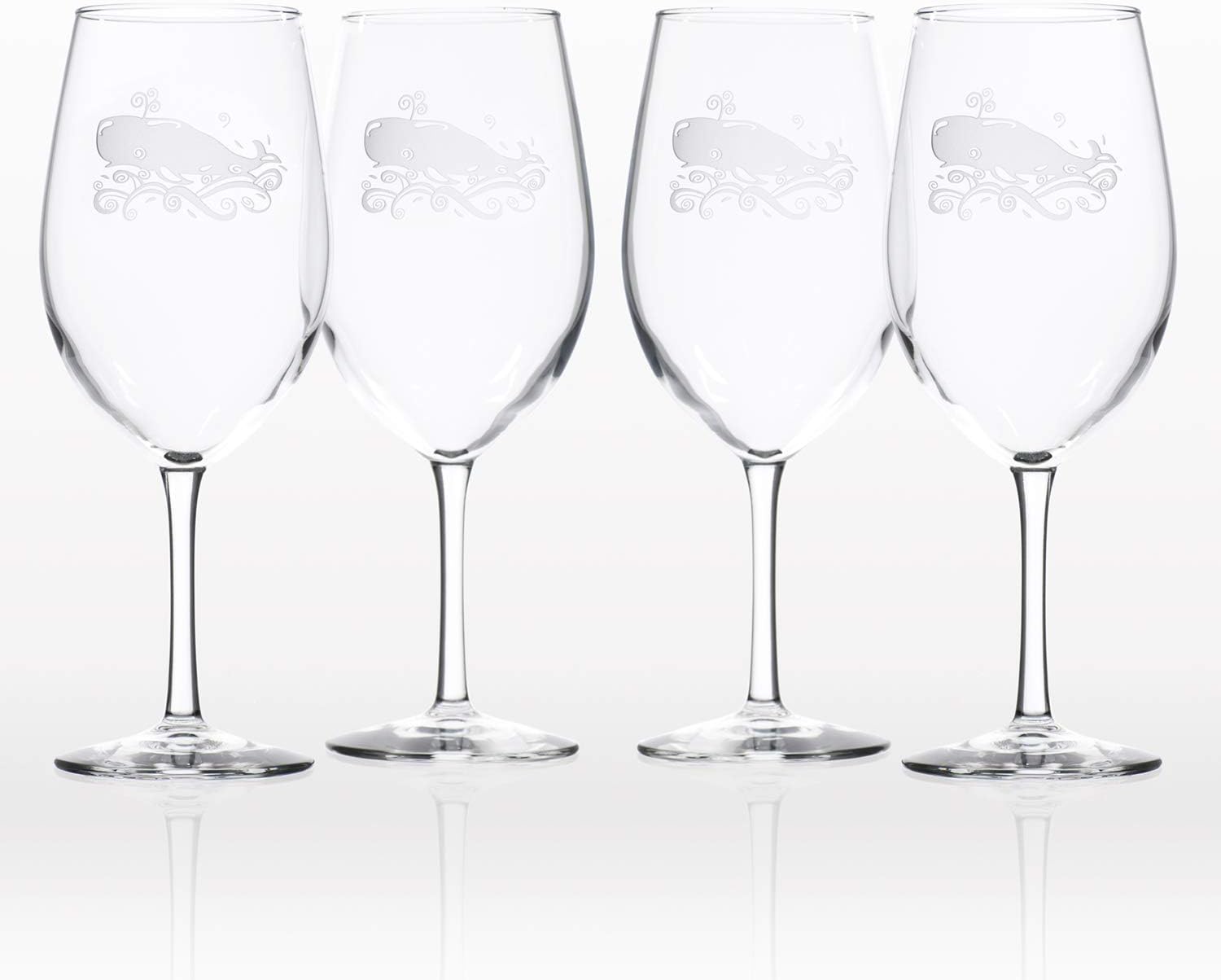 Rolf Glass Whale All Purpose Wine Glass 18 Ounce - Set of 4 Large Wine Glasses - Lead Free Crystal Glass - Engraved Large Wine Glasses - Made in the USA