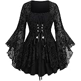 ROSE GAL Women Plus Size Flare Sleeves Ruffles Flower Lace Up 2 in 1 Top