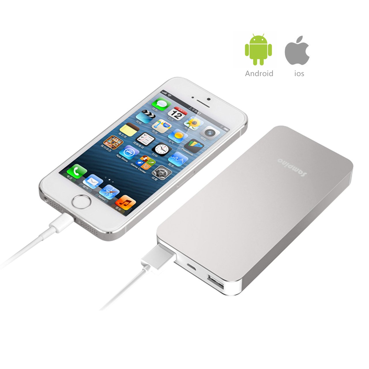 Sampino 10000 mAh External Phone Charger for iPhone or Android Pokeman,1.0/2.1A Output External Battery Power Bank Dual USB Ports for iPhone iPad Samsung Blackberry Microsoft HTC Portble DVD (Silver)