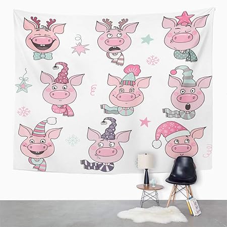 Y·JIANG Lindo Tapiz de cerdo, grande de 9 lindos cerdos, alegría