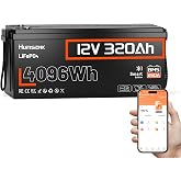 HumsiENK 12V 320Ah LiFePO4 Lithium Battery with Bluetooth, 250A BMS,15000+Cycles 320Ah LiFePO4 Battery, IP65 & Low Temp Prote
