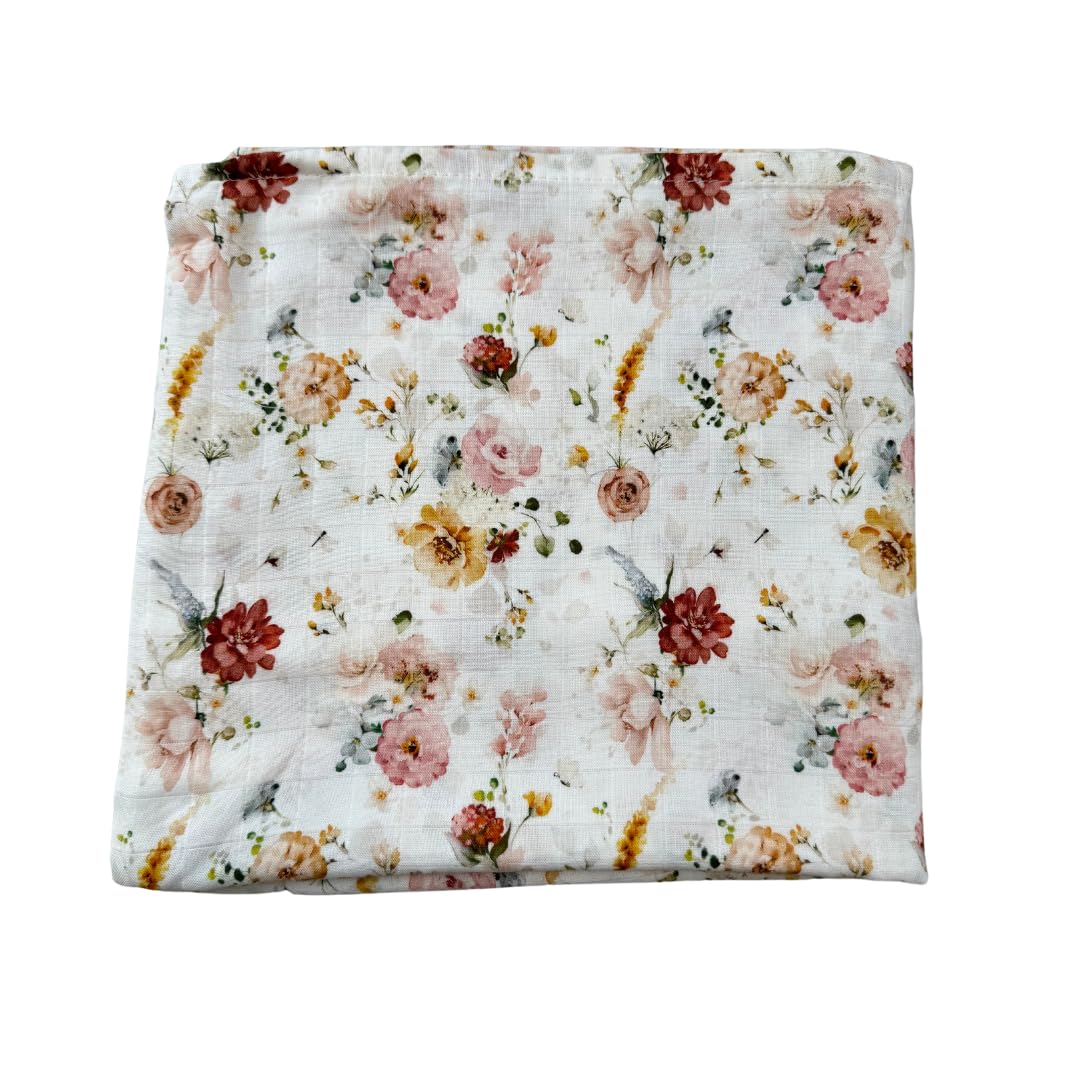 Baby J's - Soft Floral, Bamboo Muslin Swaddle Blanket - X-Large Blankets for Babies and Toddlers - Made with Bamboo and Soft Breathable Cotton - Super Soft with Double Thickness - 120 x 120cm
