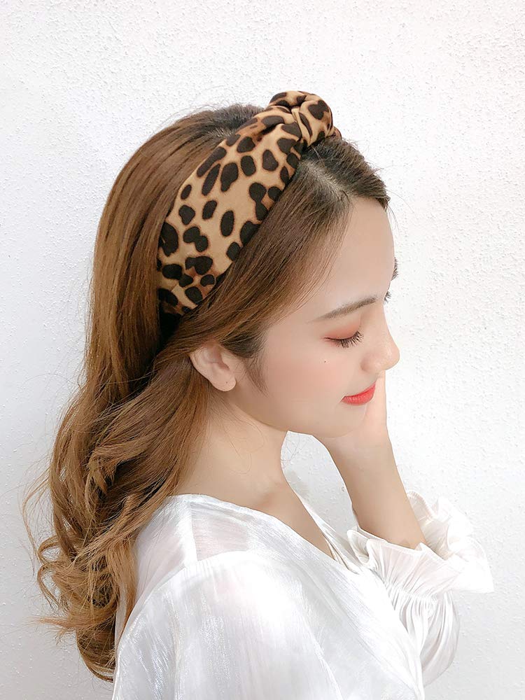 Leopard Print Headband for Women Girls - Wide Striped Knotted Bow Headbands Cheetah Hairband Hair Hoops Accessories Bow Cross Head Band Wrap : Beauty