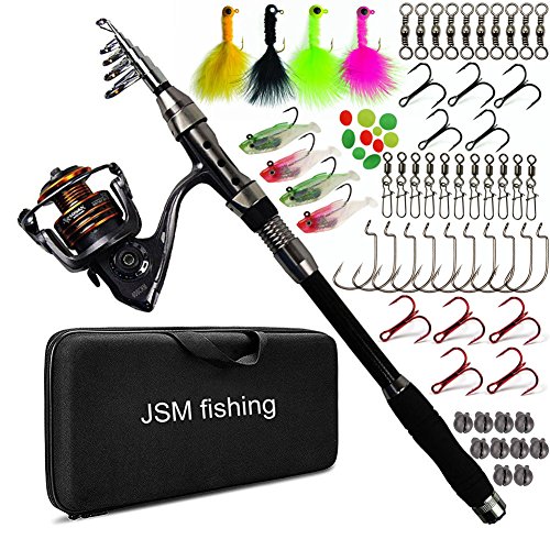 JSHANMEI Fishing Rod and Reel Combo Fishing Kit Carbon Fiber Telescopic Spinning Portable Fishing Pole Fishing Gear with Lure Hooks Fishing Bag for Sea Saltwater Freshwater Boat Fishing