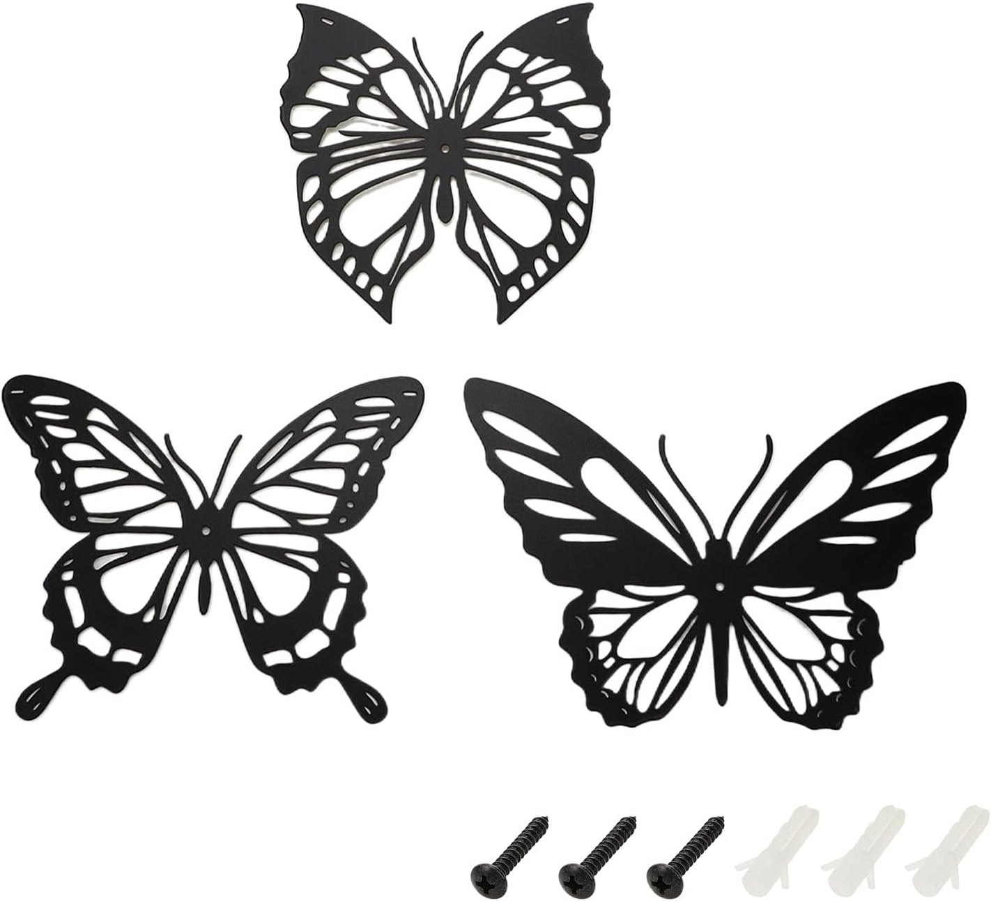 Plaques & Wall Art - Curqia 3pcs Metal Wall Art Butterfly Black Wall Decor Flower Wall Hanging for Garden Patio Fence Living Room Balcony House Indoor Outdoor