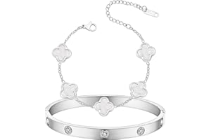 KIOGIU Women's Bracelet Gold Plated Cuff Bangle Clover Bracelet Set for Women Four Leaf Lucky Bracelets Jewelry oval Bangle Witness the Gift of Love