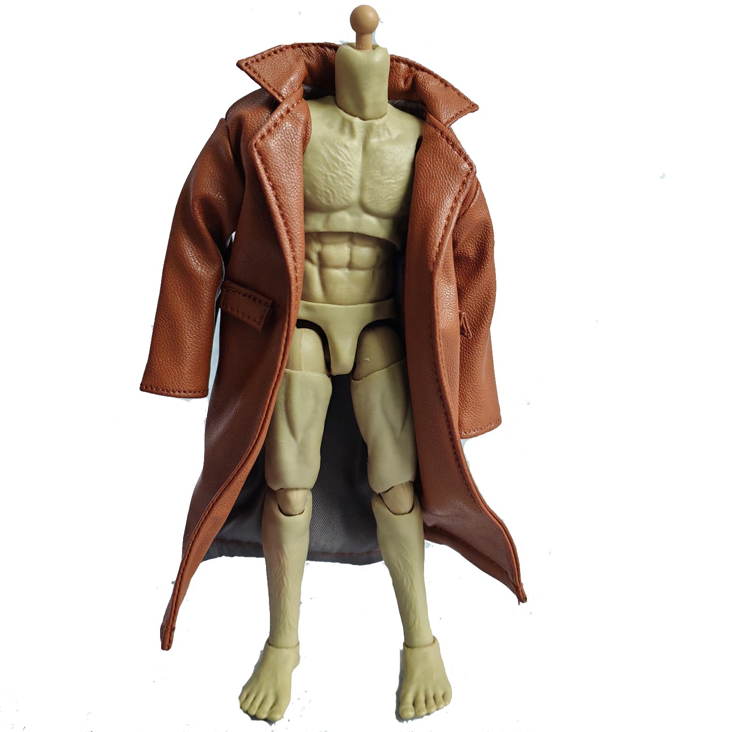 View 1 of 1/12 Scale Clothes Wired Faux Leather Windbreak Coat for 1:12 6inch Action Figure Doll (Brown)