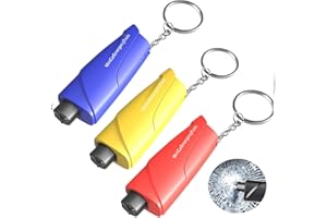 QUZOC Seatbelt Cutter Window Breaker Keychain 3-in-1 Car Glass Breaker Emergency Escape Tool for Land and Underwater, Car Safety Hammer Automotive Life Safety Tools Kit (red Blue Yellow Pack of 3)