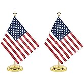 MacLand 2PCS USA United States Desk Flag,12 inch Tall Small America Americans Indoor Banner,US Tiny Printing Decor for Office Home Table