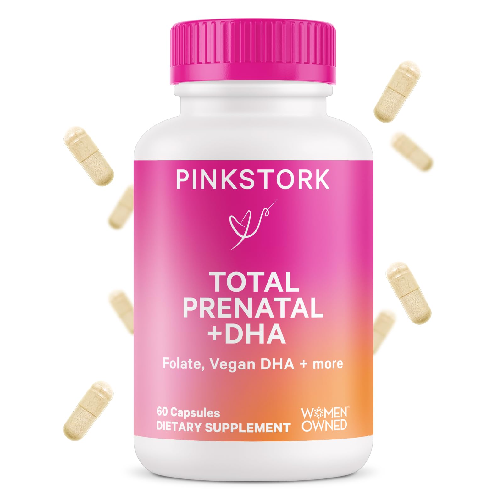 Pink Stork Total Prenatal Vitamins with DHA, Folate, Iron, Choline, and