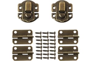JFFX Antique Bronze Hasp Latch and Hinges Set, Retro Vintage Style Hinges and Hasp Lock with Matching Screwing for DIY Crafts Wooden Jewelry Box