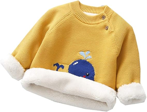 Amazon Co Jp Yayarunka 女の子 セーター 裏起毛 ニット ベビーウェア 厚手 ベビー服 プレゼント 綿 春秋冬 Size 80 イエロー 服 ファッション小物
