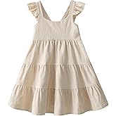 GSVIBK Girls Linen Cotton Dress Flutter Sleeve Back Cross Dress Toddler A-Line Skater Dress Baby Girl Halter Casual Sundress