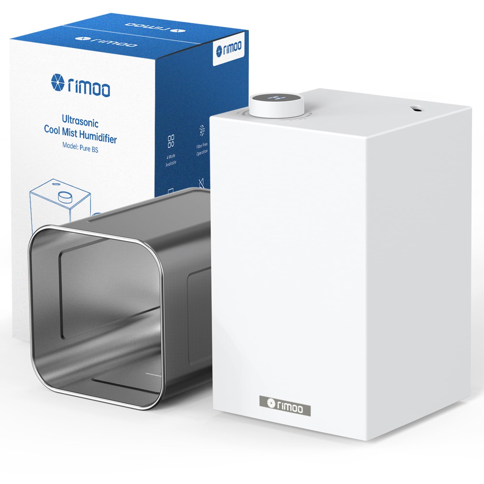 Photo 1 of RIMOO Stainless Steel Humidifier, Cool Mist Humidifiers with Only 3 Parts Easy to Clean, Top Fill Humidifier with 1-9H Timer, 30dB Whisper-Quiet, Filterless for Bedroom Large Baby Room Office