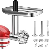 Metal Food Grinder Attachment for KitchenAid Stand Mixers, BQYPOWER Meat Grinder Attachment Included 2 Sausage Stuffer Tubes,