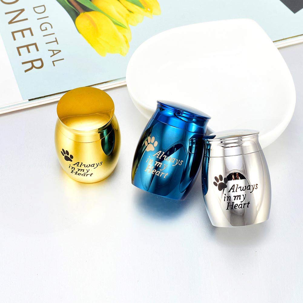 W/W Lifetime Mini Keepsake Urns for Pet Dog Cat Ashes, 18K Gold Plated High Polish Stainless Steel-Always in My Heart(Gold)