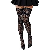 ShawGobow Lace Thigh Highs,Patterned Fishnet Stockings For Women,Goth Floral Tights Costume Festival Party Size 0-10
