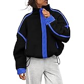 Haellun Fleece Jacket Women Cropped Sweatshirt Winter Warm Zip Sherpa Fuzzy Jacket Coat with Pockets