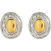 Vintage Silver & Gold Oval Statement Earrings for Women 18K gold plated – Bold Textured Metal Stud Earrings – Unique Retro Jewelry for Elegant & Casual Wear