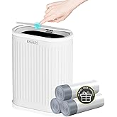 KSSKSS 1.8 Gallons Small White Bathroom Trash Can with Lid, Slim Bathroom Garbage Bin, Removable Liner Bucket, Dog Proof Trash Can with Pop-Up Lid for Bedroom,Toilet