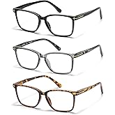 Kafirlo 3 Pack Square Reading Glasses for Men, Blue Light Blocking Premium Eyeglasses Computer Readers with Spring Hinge