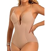 JOYSHAPER Women Shapewear Bodysuit Built in Bra Tummy Control U Plunge Backless Body Shaper Bra Thong Body Suits