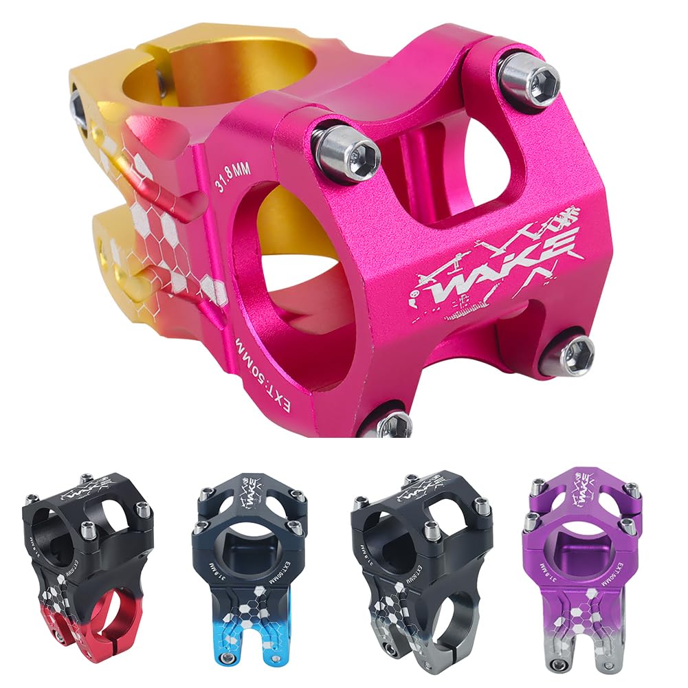 BESNIN Bike Stem 0 Degree 35mm/50mm Short MTB Stem, CNC Machined Aluminium Alloy, 31.8mm Handlebar Clamp for Mountain Bike, Gravel, Enduro, DH, XC & E-Bike (Two-tone Pink/Gold, 31.8x50mm)