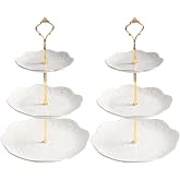 jinsongdafa 3 Tier Ceramic Combination Cupcake Stand Holder, Cupcake Stand Tower with Tiered Serving Tray for,Donuts, Fruits and More, Candy Bar Party D&eacute;cor, Ideas for Weddings Gift (White Set of 2)
