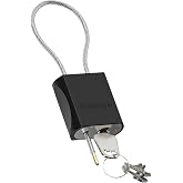 Kabinge Cable Padlock Adjustable Flexible Lock 3 Keys, 1.15ft/0.35m Black | Steel Cable 1/6"(4mm)Diameter, Lock &amp; Secure, Weatherproof for Bikes, Lockers, Gates, Fences, Sheds, Outdoor Equipment
