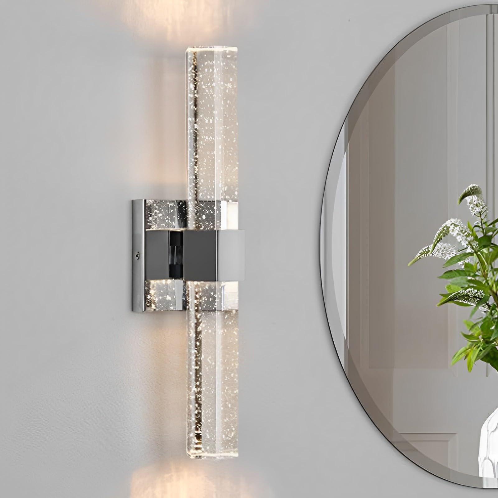 YOOCHUENG Wall Lamp Crystal Modern - Art Deco with Three-Colour Lighting, Indoor Silver Wall Light for Living Room,Hallway,Bedroom,Bathroom,Hotel (Silver)