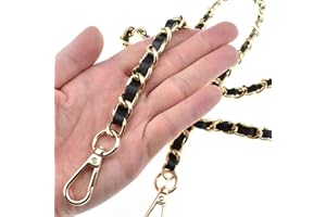 HAHIYO Metal Plus Synthetic Leather Purse Chain Strap Length 47.2 Inches Gold Black for Shoulder Cross Body Sling Purse Handbag Clutch Replacement Comfortable 0.47 Inches Wide 5mm Extra Thick 1 Pack