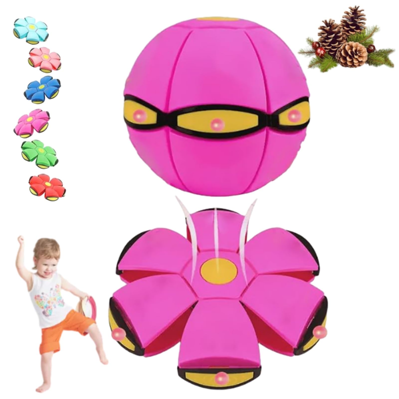 Peocryy Magic Bouncing Ball, Pop up Ball, Magic Flying Saucer Bouncy Ball, Dual Form Freely Switchable Toy with 6 Light, Parent-Child Interaction, Suitable for Indoor & Outdoor