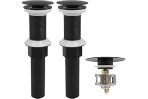 Rackickyer Bathroom Sink Drain,2 Pack Drain Stopper Without Overflow,Pop Up Drain Assembly with Detachable Strainer Basket,Built-in Anti-Clogging, Stainless Steel Nut Mattle Black