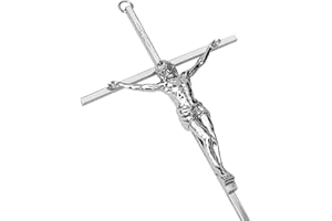 KUXBET Crucifix Wall Cross, Metal Wall Hanging Cross,10inch Silver Jesus Crucifix Home Décor, Gift for Family