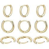 Beebeecraft 1 Box 20Pcs Huggie Hoop Earring 18K Gold Plated Cartilage Helix Lobes Hinged Sleeper Earrings ID 9mm for Sensitive Ears