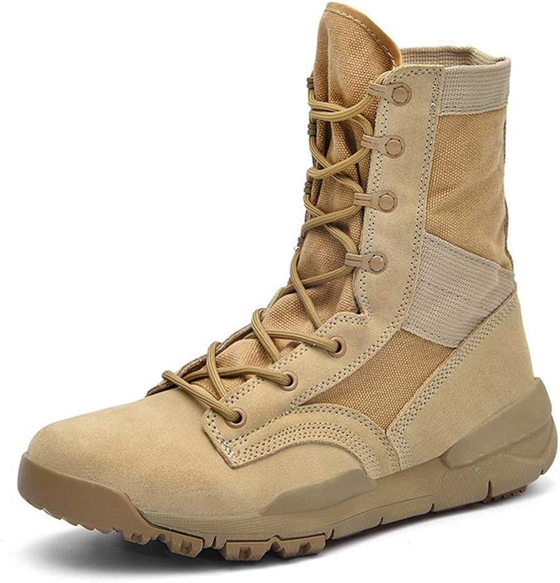 KODHMen's and Women's Laces Martin Boots Outdoor Wear-resistant Field Boots Breathable Military Boots Desert Boots Fashion High Tube Leather Stitching Canvas Hiking Shoes Tactical Boots
