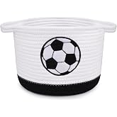 Soccer Woven Basket- Small Cotton Rope Gift Basket Embroidered Football | Empty Oval Nursery Storage Decorative Bin with Handles, Baby Shower Organizer Storage Soccer Holder,9"D x 7"H in
