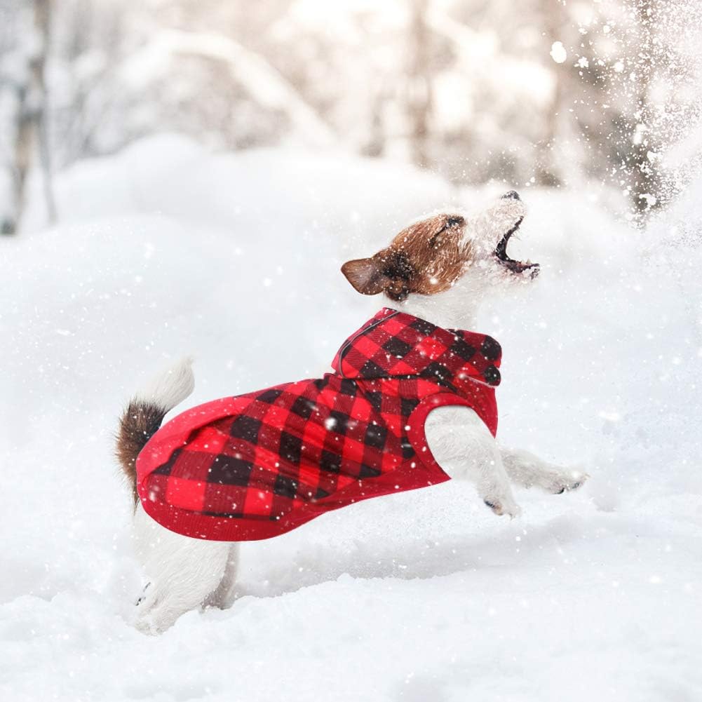 Kuoser British Style Plaid Dog Winter Coat, Windproof Cozy Cold Weather Dog Coat Fleece Lining Dog Apparel Reflective Dog Jacket Dog Vest for Small Medium Dogs with Removable Hat Red XXS : Pet Supplies