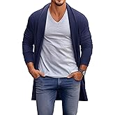 Runcati Mens Long Cardigan Sweater Casual Ruffle Shawl Collar Open Front Cardigan Knit Drape Cape Winter Sweaters