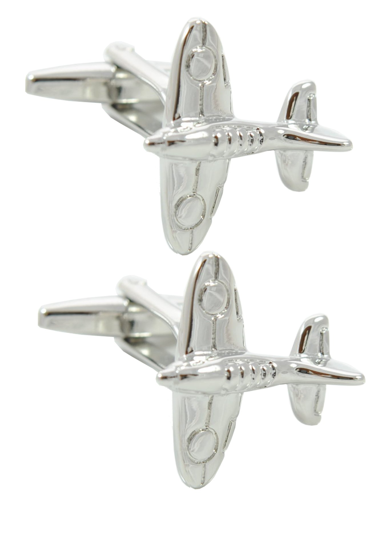 Cufflinks for Men + Presentation Box - Silver Colour - Spitfire Aircraft - Solid Brass Metal - Iconic Plane World War 2 Battle of Britain - RAF British - One Pair