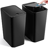 ITCPRL Bathroom Trash Can with Lid, 2 Pack 4 Gallons/15 Liters Garbage Can with Pop-Up Lid, Small Plastic Trash Can, Slim Trash Bin Waste Basket for Bathroom, Bedroom, Office, Living Room(Black)